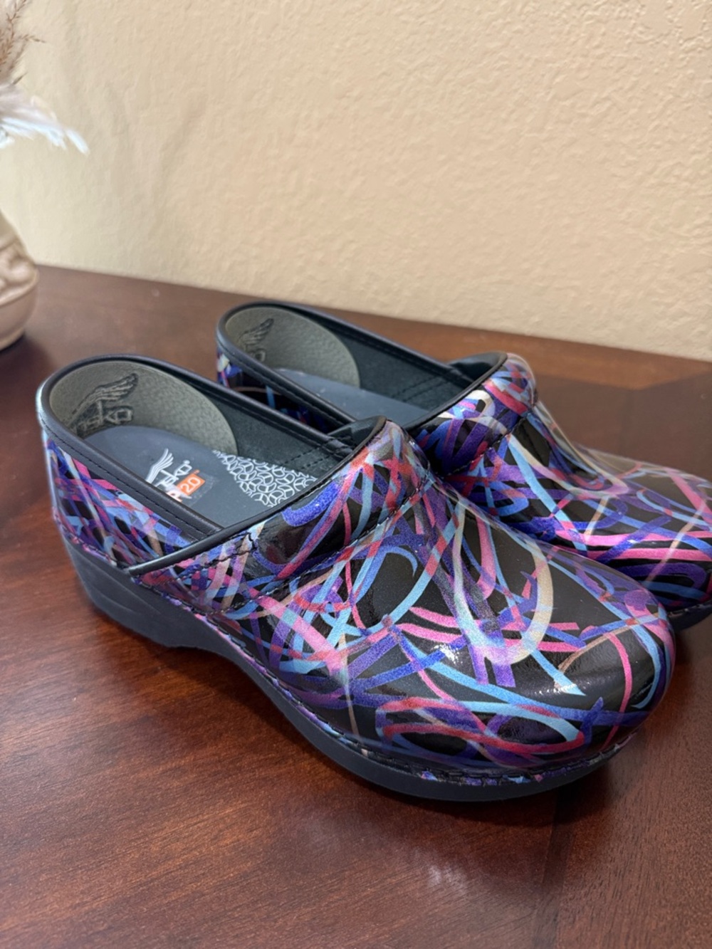 Dansko XP 2.0 Ribbon Patent Slip Resistant Comfort Cushioned Slip On Clogs
